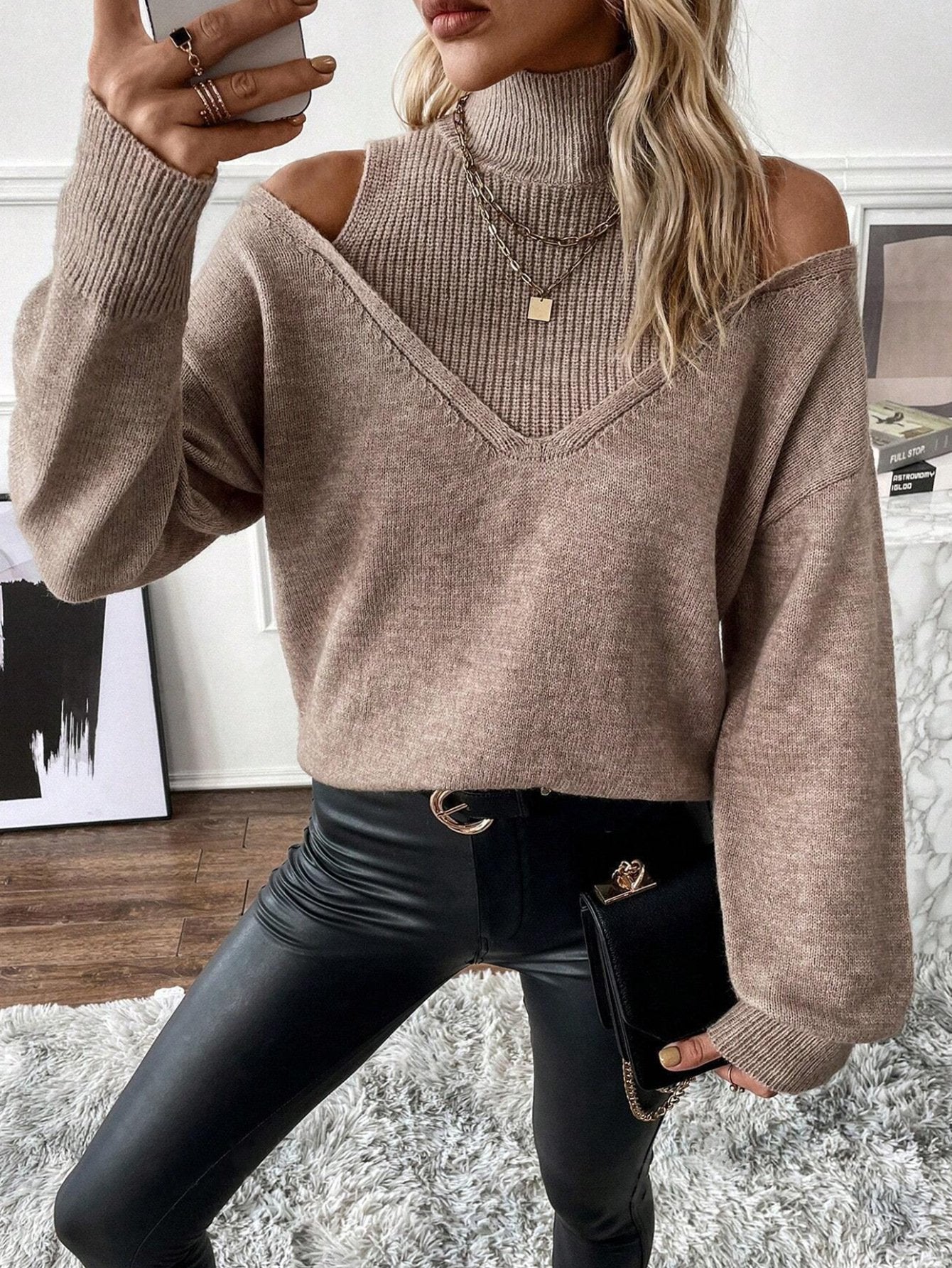 💥2025 HOT SALE💥Women's Plain Cut Out High Neck Sweater